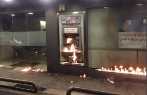 ATM on fire from a protest
