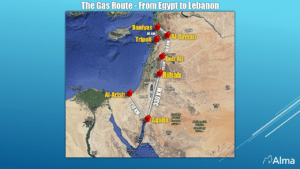map of The suggested Gas Route From Egypt to Lebanon
