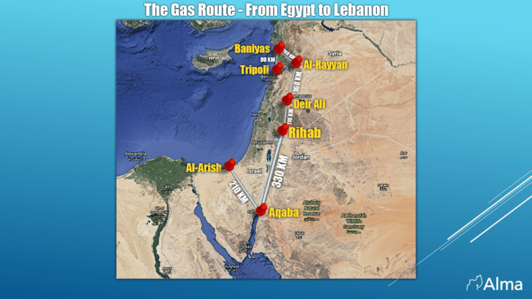 map of The suggested Gas Route From Egypt to Lebanon